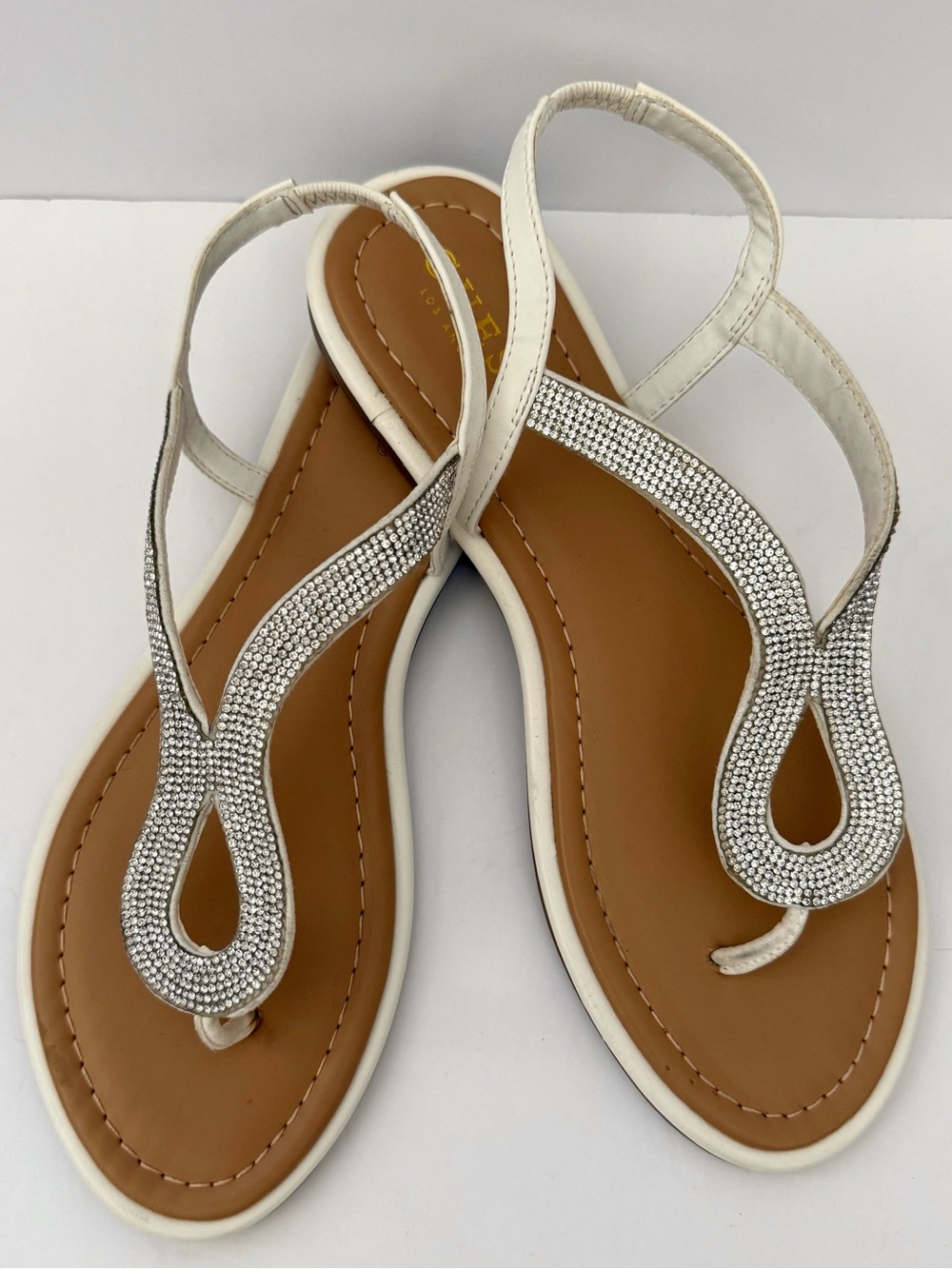 Guess White Rhinestone Embellished Thong Sandals Size 9